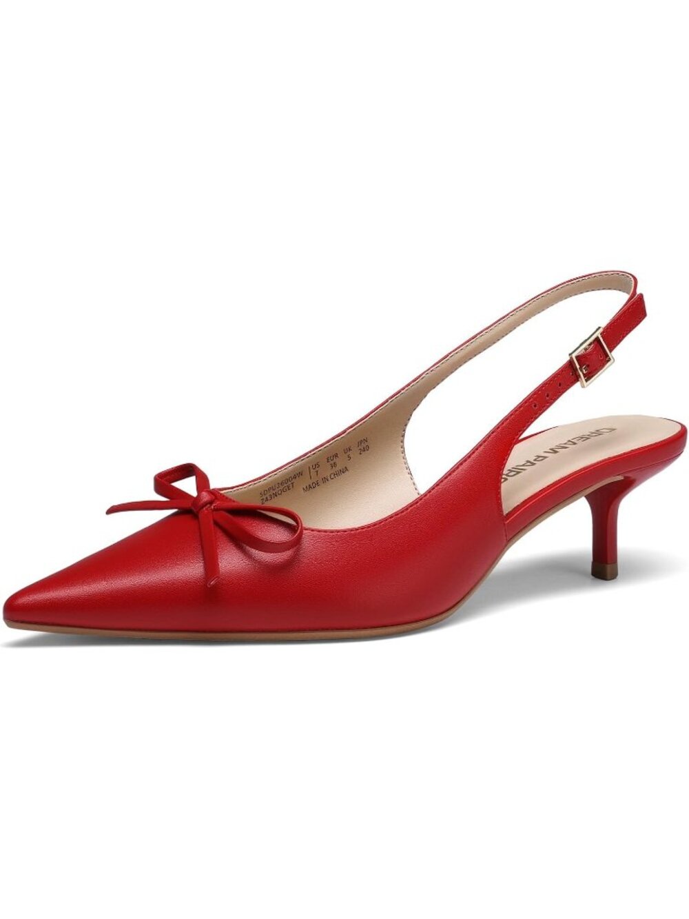 DREAM PAIRS Women's Red Slingback Kitten Heels Pumps with Bow 2.17" Low Heels